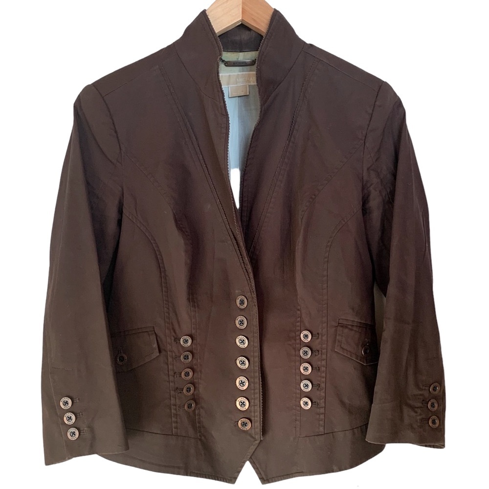 Vintage Michael Kors Brown Blazer with 3/4 sleeves & unique button detail Size 6 - Picture 1 of 11